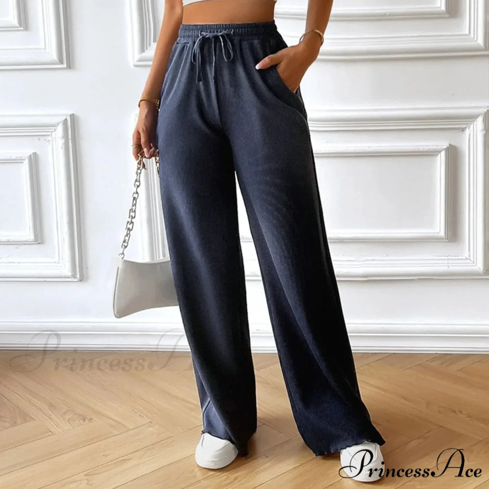 Flexible High Waist Linen Wide Leg Trousers Blue / S pants-241228