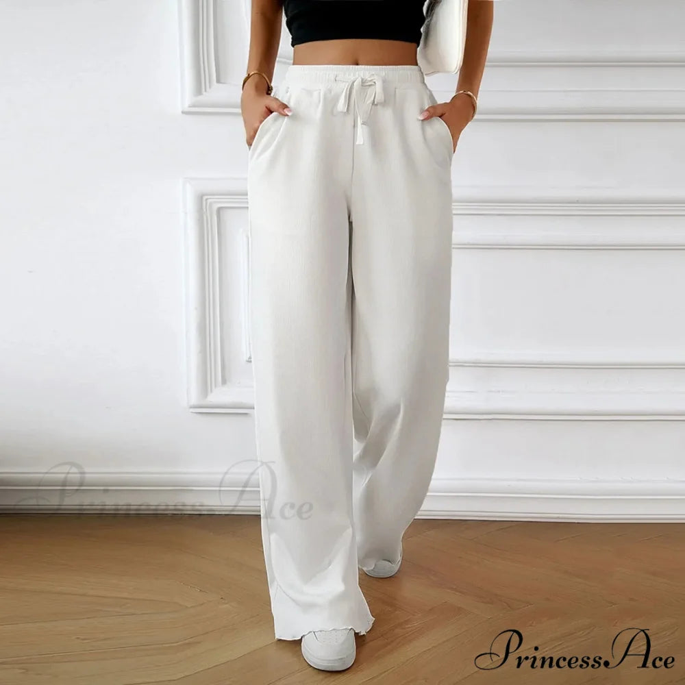 Flexible High Waist Linen Wide Leg Trousers White / S pants-241228