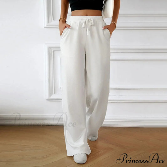 Flexible High Waist Linen Wide Leg Trousers White / S pants-241228