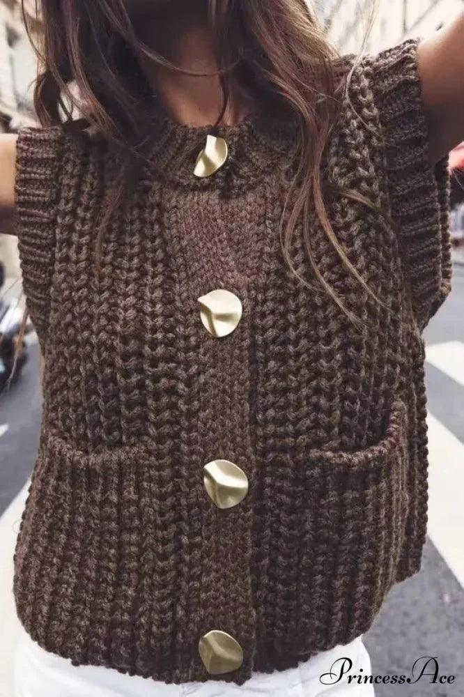 Flexible Rough Needle Knitted Sleeveless Sweater cardigans-241228