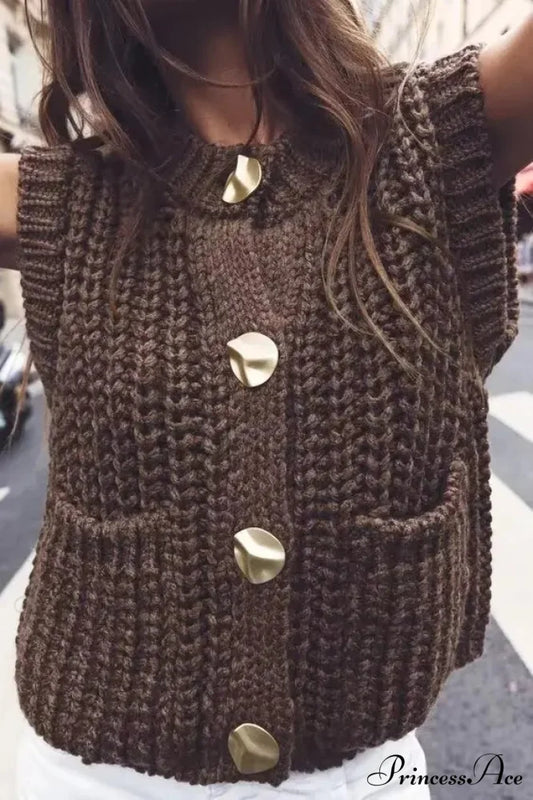 Flexible Rough Needle Knitted Sleeveless Sweater cardigans-241228