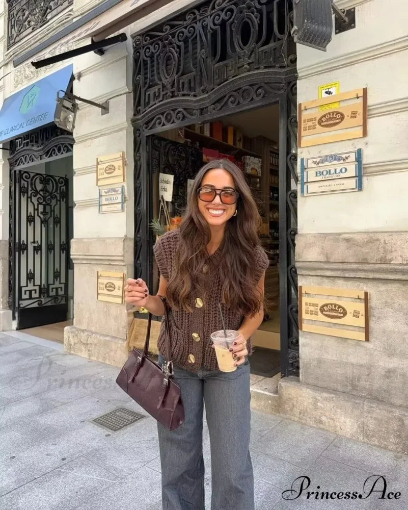 Flexible Rough Needle Knitted Sleeveless Sweater cardigans-241228