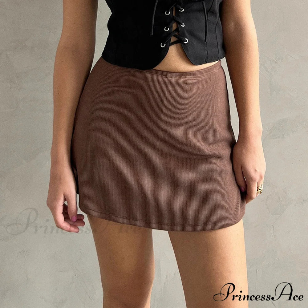 Flexible Side Opening Slim Skirt Brown / S skirts-250223