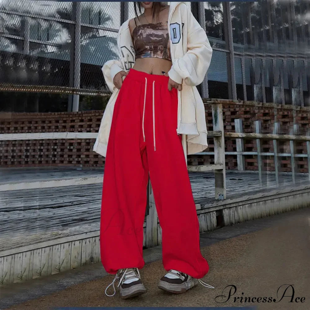 Flexible Tall Waist Dance Trousers red / S pants-241228