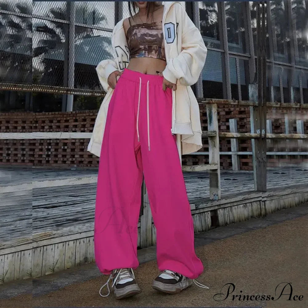 Flexible Tall Waist Dance Trousers Rose Red / S pants-241228