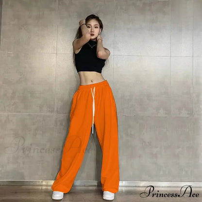 Flexible Waist Informal Running Trousers Orange / S (40-50KG) pants-241228