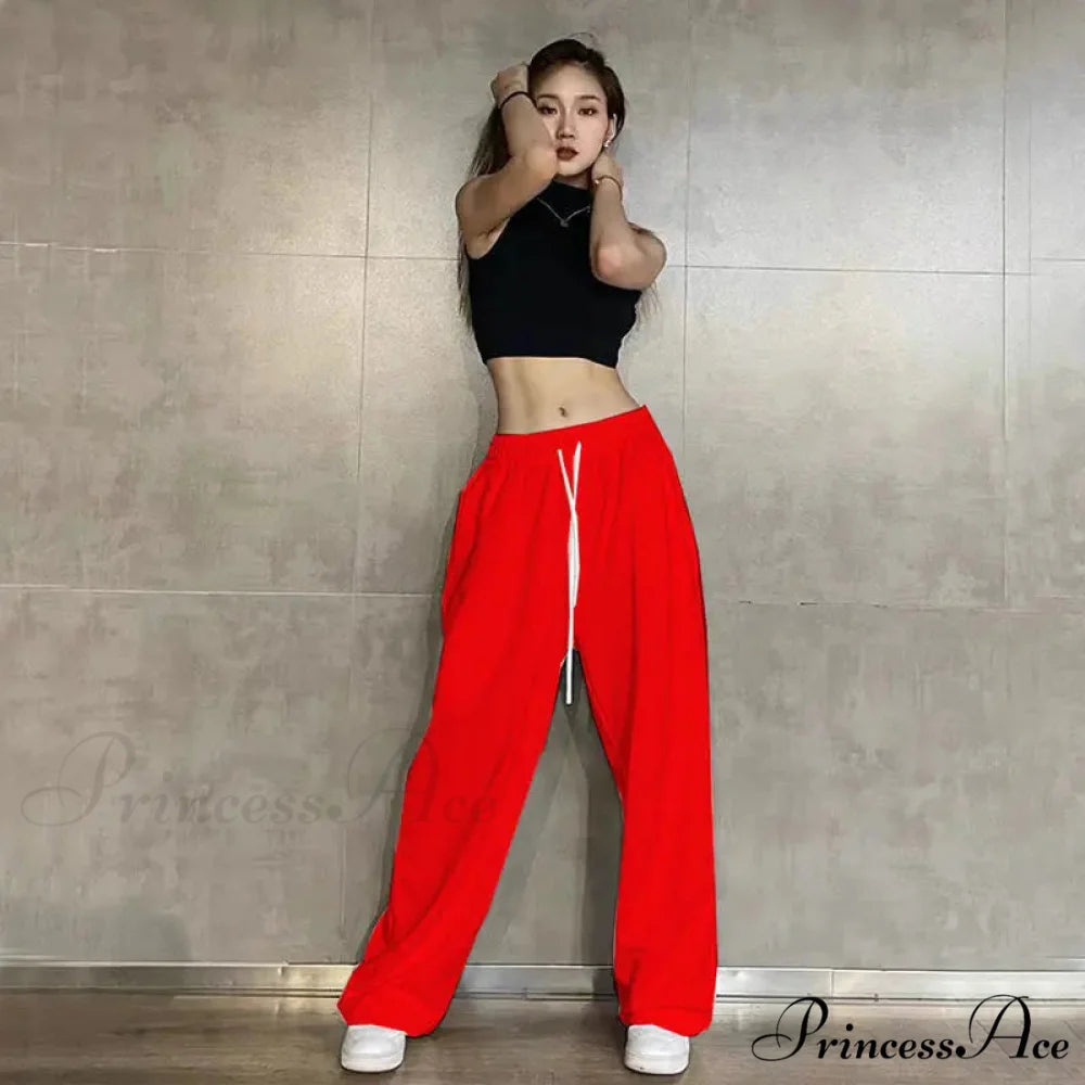 Flexible Waist Informal Running Trousers Red / S (40-50KG) pants-241228