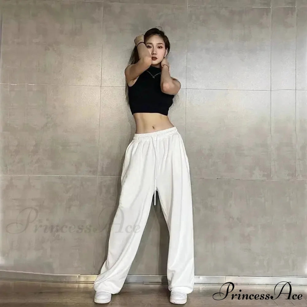 Flexible Waist Informal Running Trousers White / S (40-50KG) pants-241228