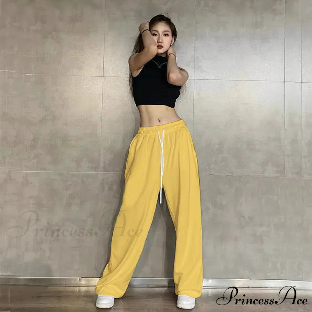 Flexible Waist Informal Running Trousers Yellow / S (40-50KG) pants-241228