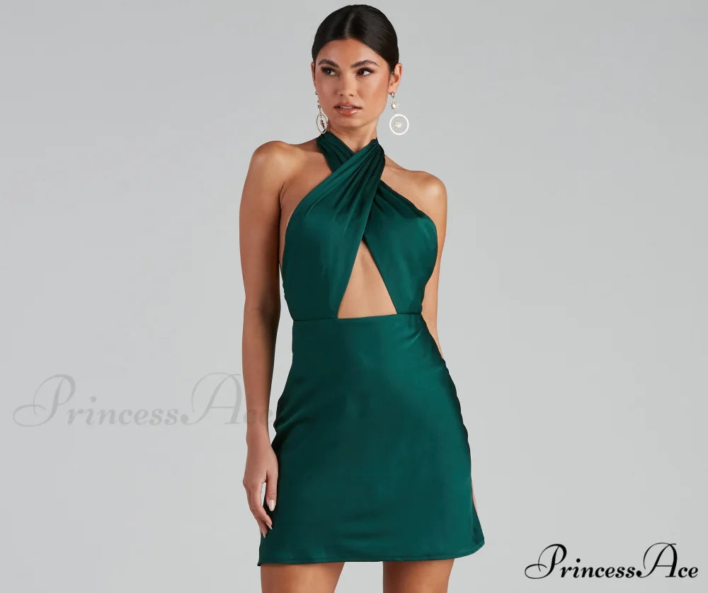 Flirtatious Flare Stylish Halter Skater Dress HUNTER / S