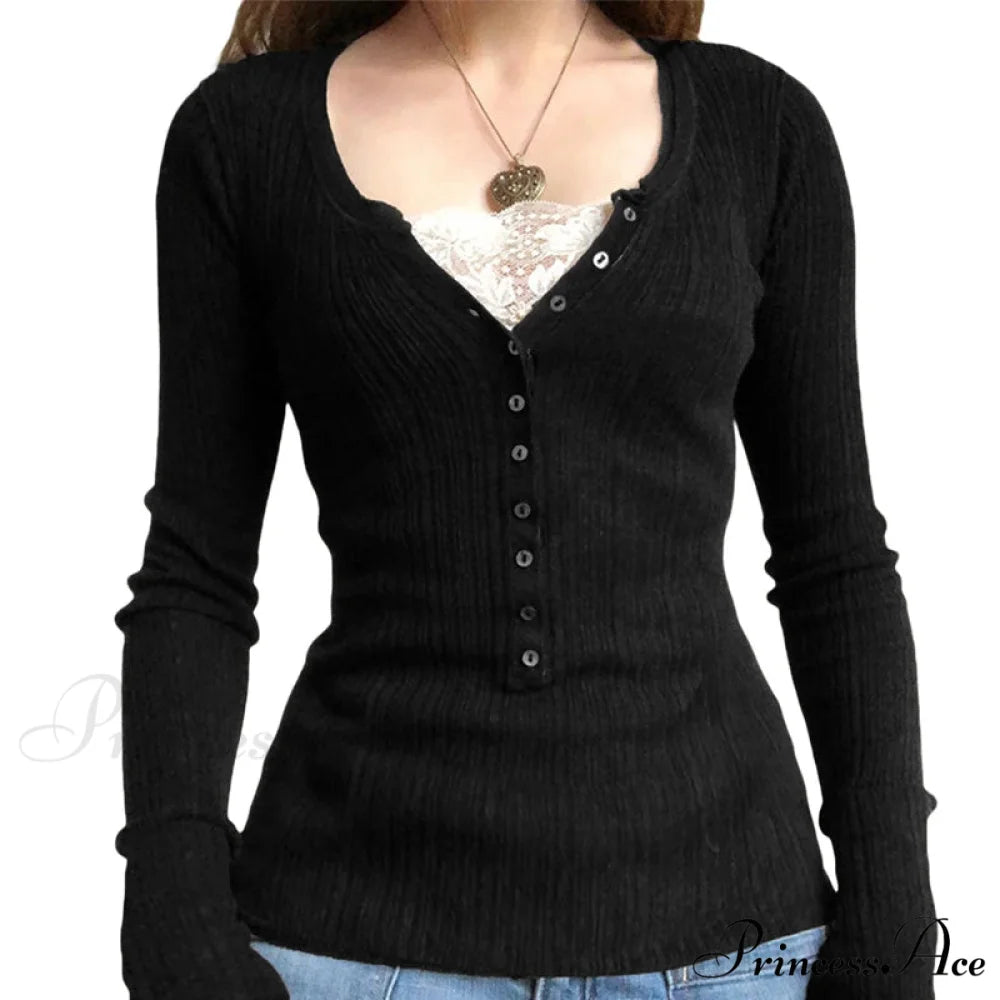 Flirtatious Knitted Sweaters Babydoll Blouses Extended Sleeve Knitwear Females BLACK3 / S knittop-250126