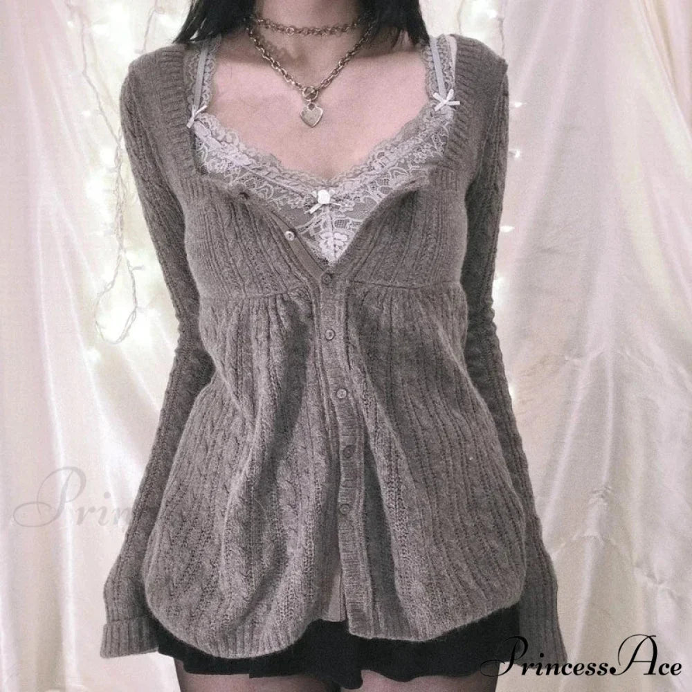 Flirtatious Knitted Sweaters Babydoll Blouses Extended Sleeve Knitwear Females GRAY / S knittop-250126
