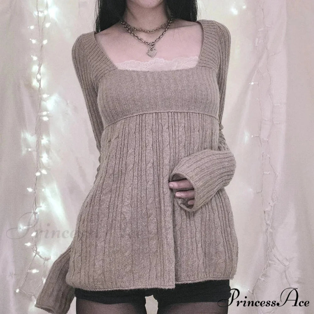 Flirtatious Knitted Sweaters Babydoll Blouses Extended Sleeve Knitwear Females GRAY1 / S knittop-250126