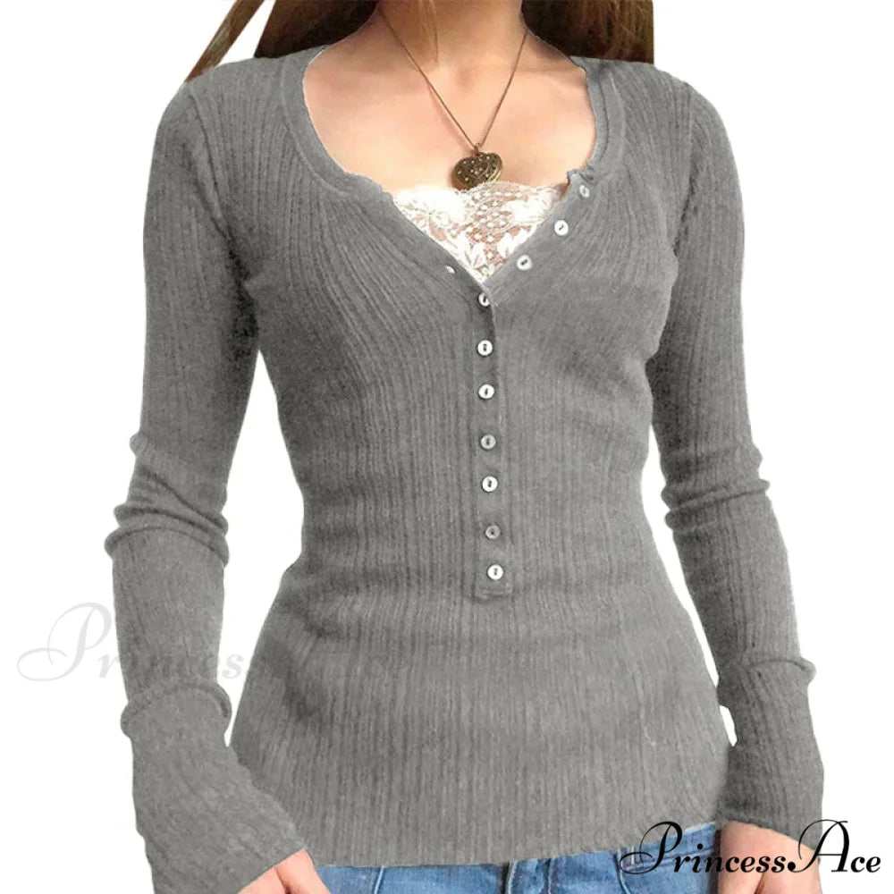 Flirtatious Knitted Sweaters Babydoll Blouses Extended Sleeve Knitwear Females GRAY4 / S knittop-250126