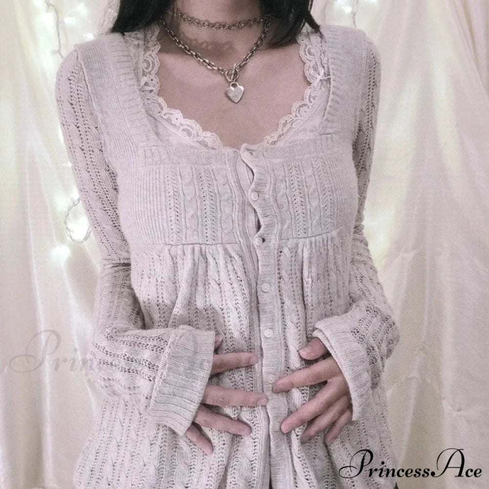Flirtatious Knitted Sweaters Babydoll Blouses Extended Sleeve Knitwear Females WHITE3 / S knittop-250126