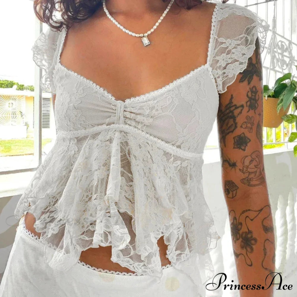 Flirtatious Lace Transparent Babydoll Retro Crop Top WHITE / S croptop-250126