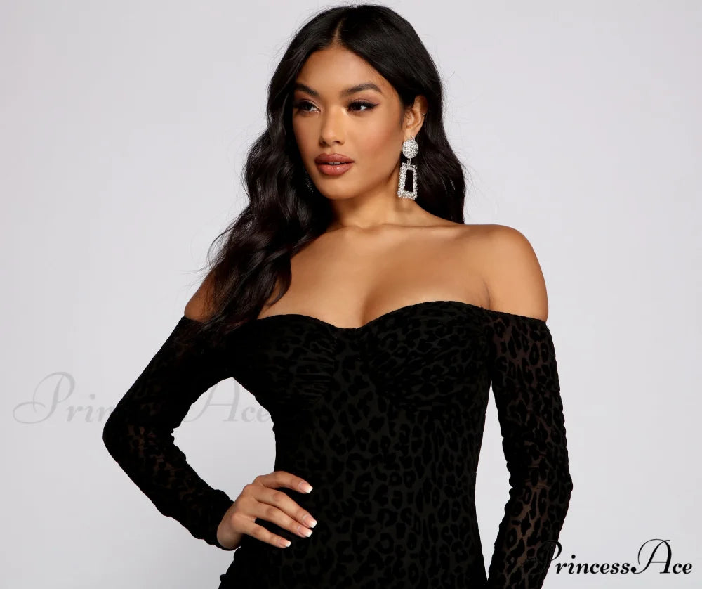 Flocked Velvet Stylish Leopard Print Bodycon