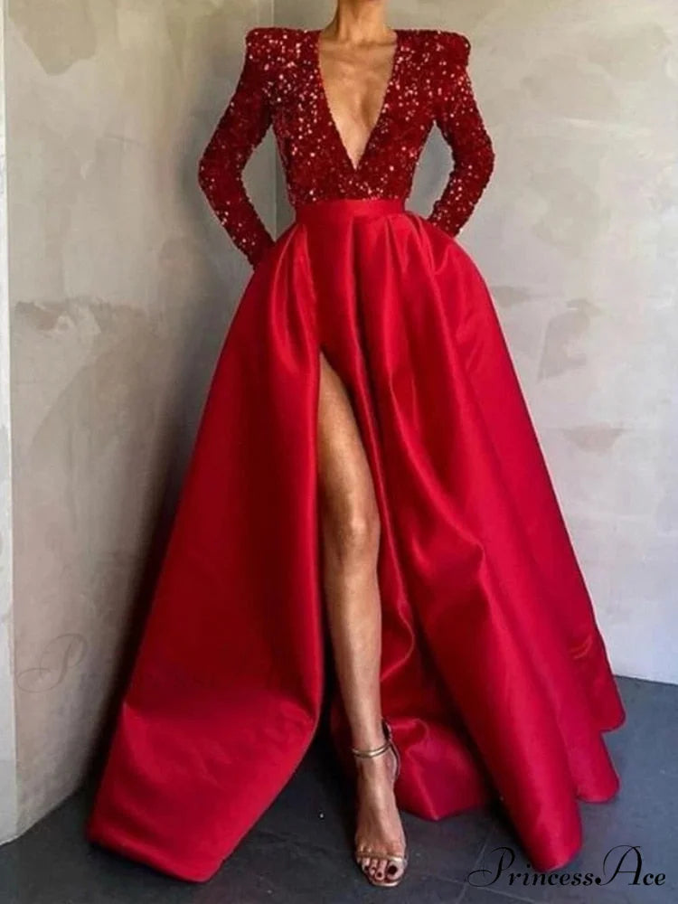 Floor-Length Chiffon Sequined Exquisite Dress
