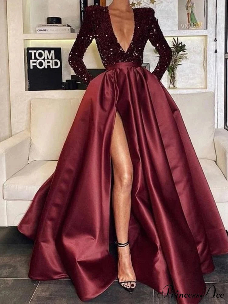 Floor-Length Chiffon Sequined Exquisite Dress