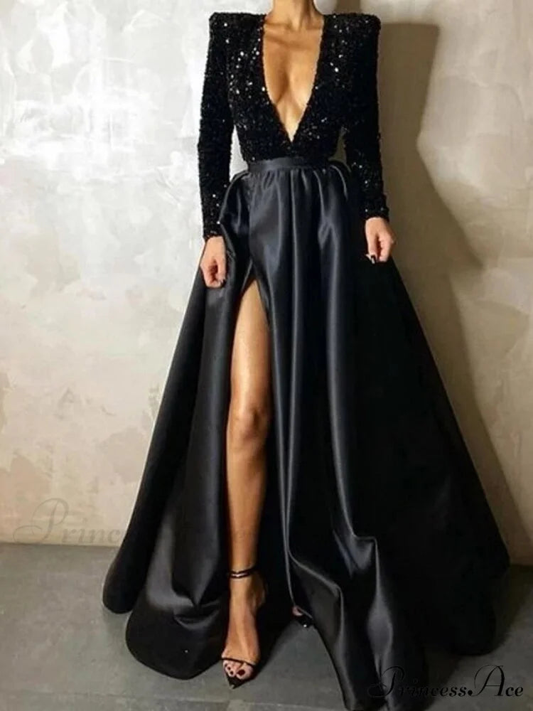 Floor-Length Chiffon Sequined Exquisite Dress