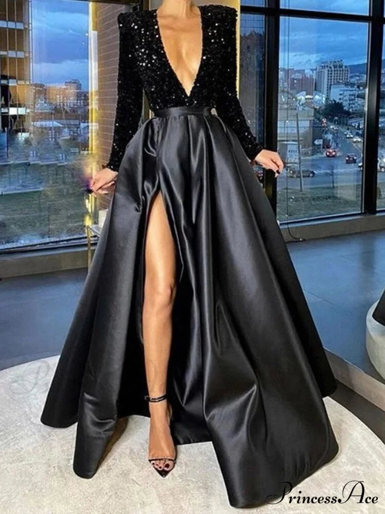 Floor-Length Chiffon Sequined Exquisite Dress