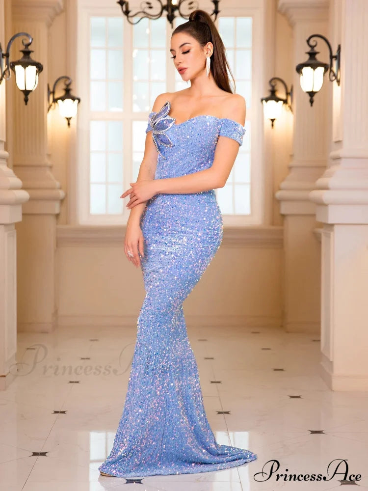 Floor Length Rhinestone Party Dress