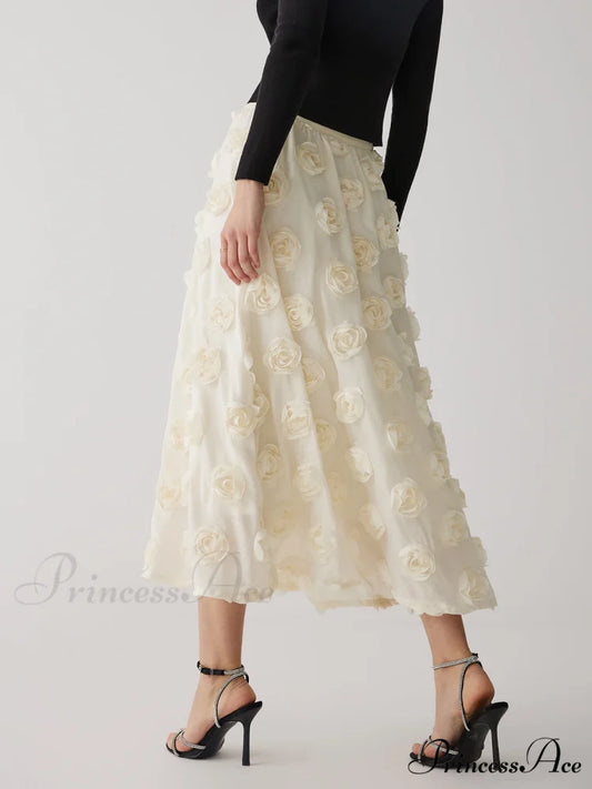 Floral A-Line Graceful Midi Skirt