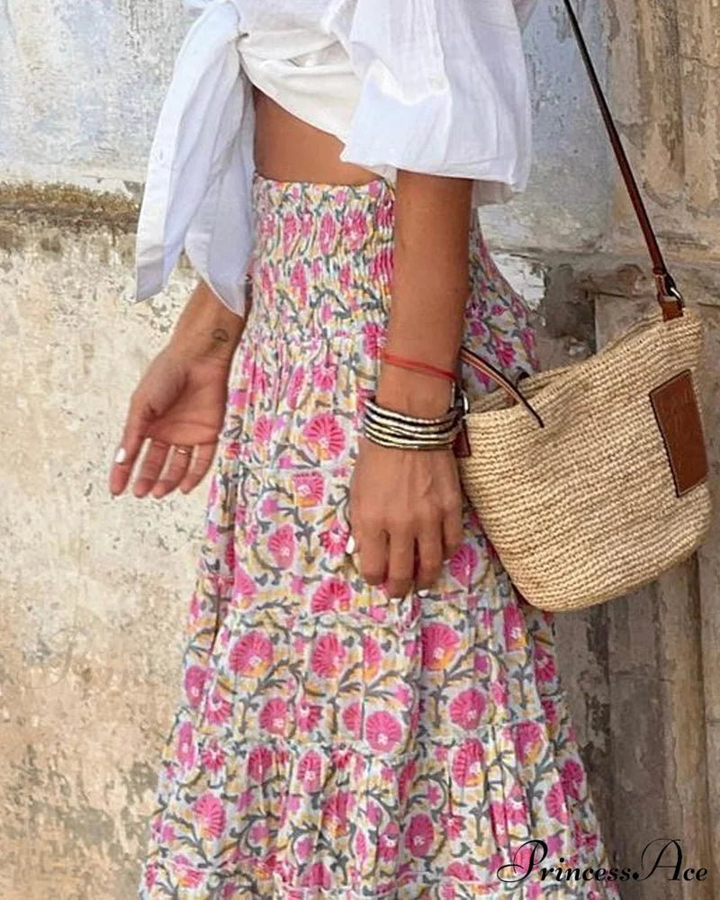Floral A-Line Skirt Pink / S