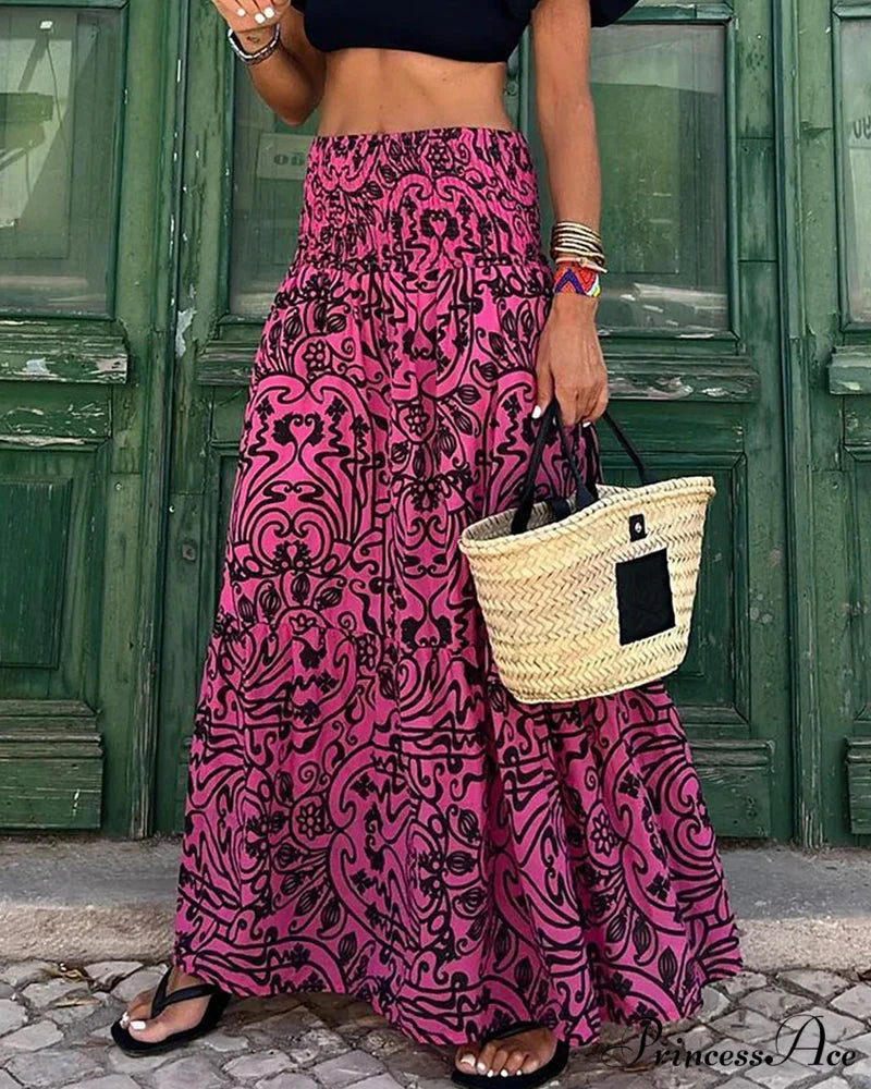 Floral A-Line Skirt Rose red / S