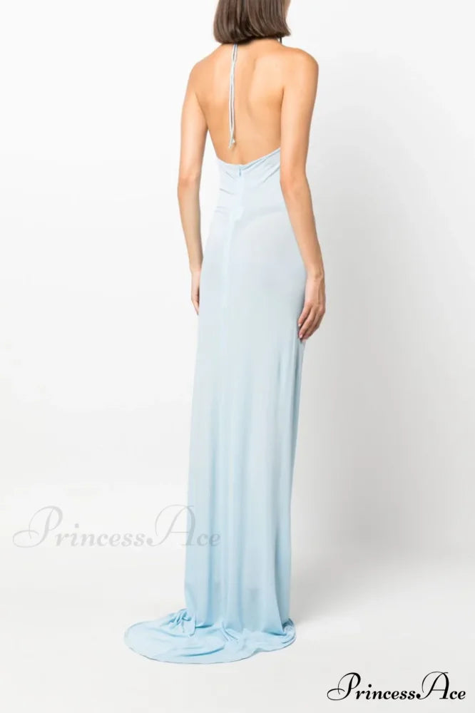 Floral Appliqu鑼?Halter Charming Neck Maxi Dress