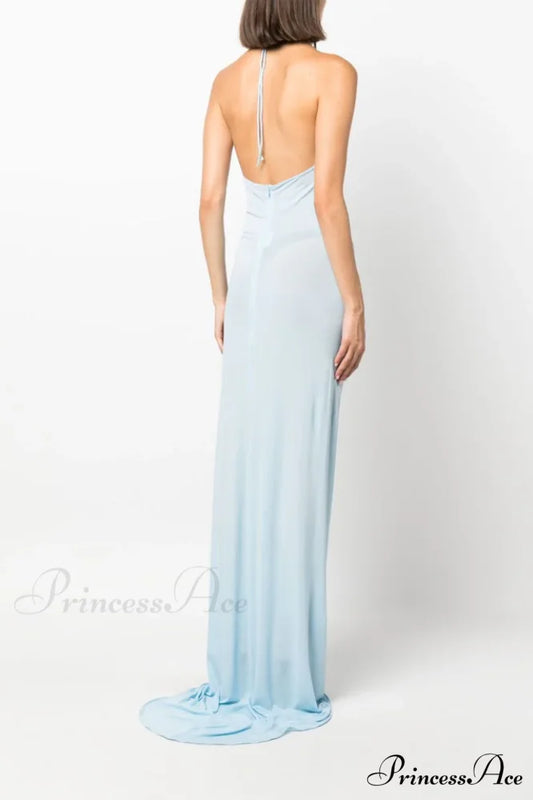 Floral Appliqu鑼?Halter Charming Neck Maxi Dress