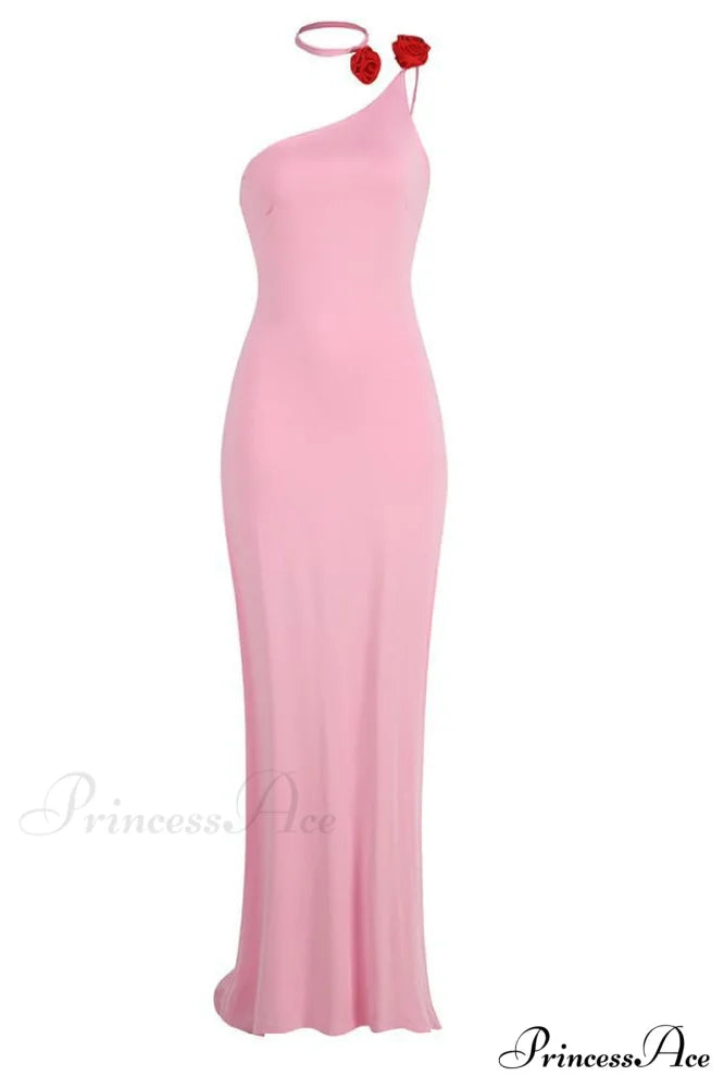 Floral-Appliqu鑼?One Stylish Shoulder Gown XS / Pink