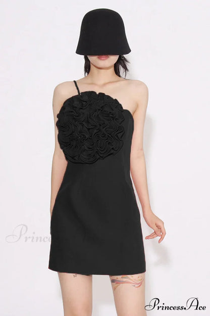Floral Appliqu鑼?Stylish Gabardine Mini Dress S / Black