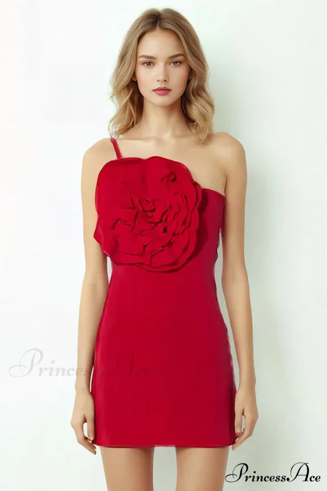 Floral Appliqu鑼?Stylish Gabardine Mini Dress S / Red