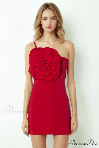 Floral Appliqu鑼?Stylish Gabardine Mini Dress S / Red