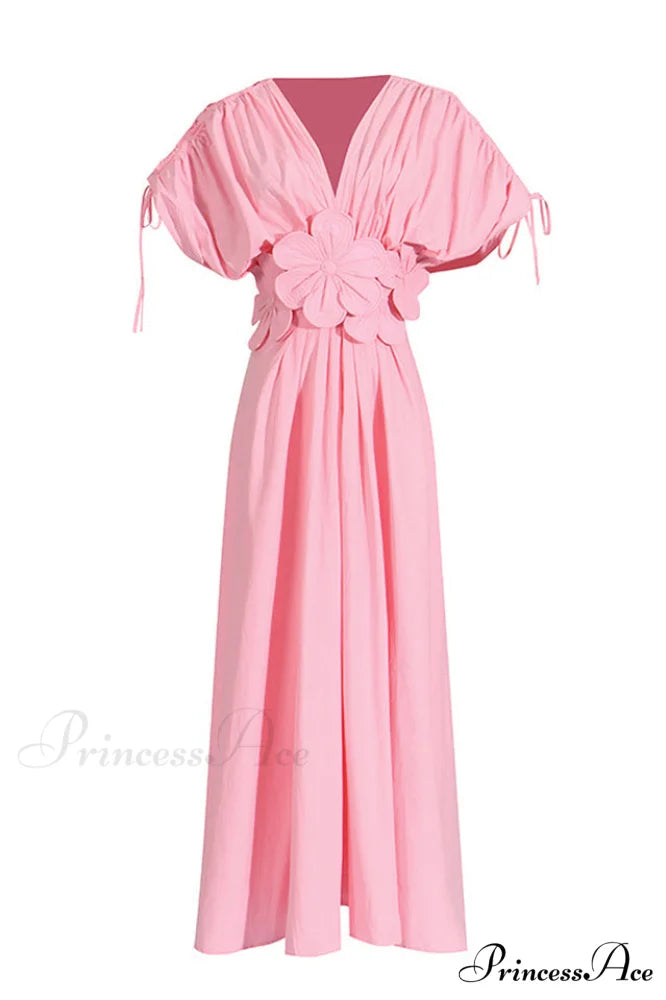 Floral Appliqu鑼?Stylish Midi Dress S / Pink