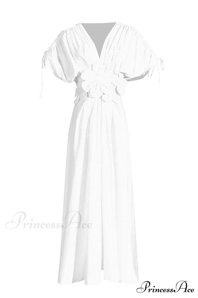 Floral Appliqu鑼?Stylish Midi Dress S / White