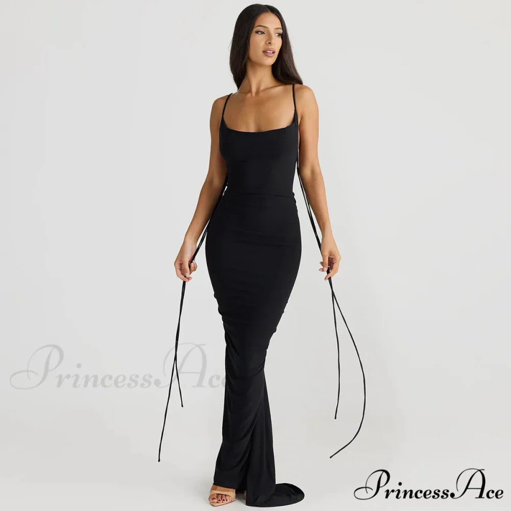 Floral-applique Backless Maxi Christmas Party Dress