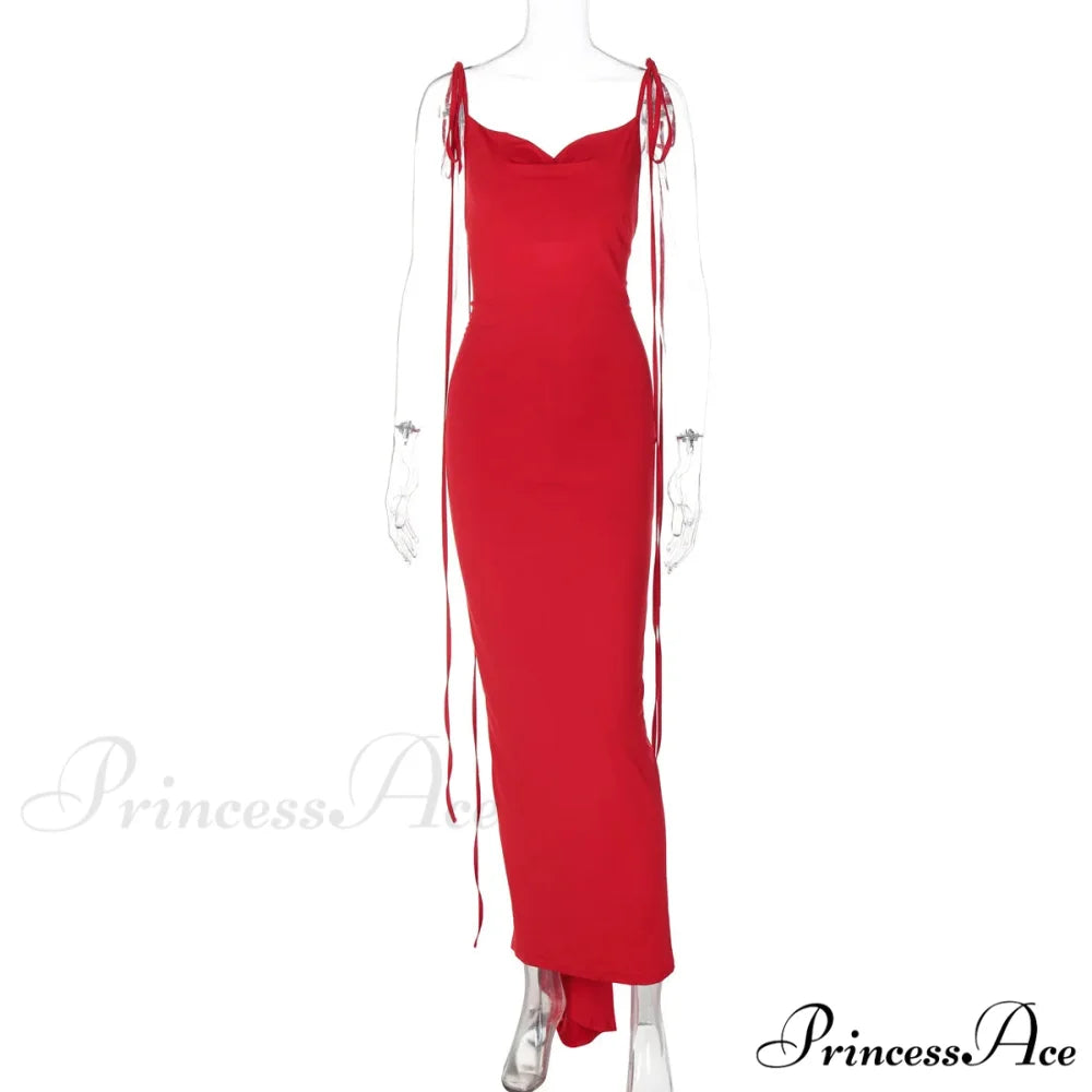 Floral-applique Backless Maxi Christmas Party Dress Red / S