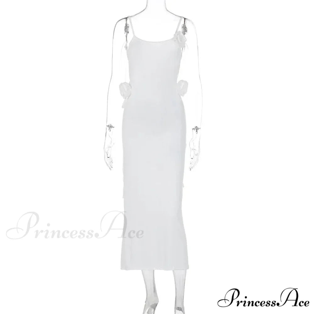 Floral Applique Bandage Sleeveless Summer Vestido Midi Dress