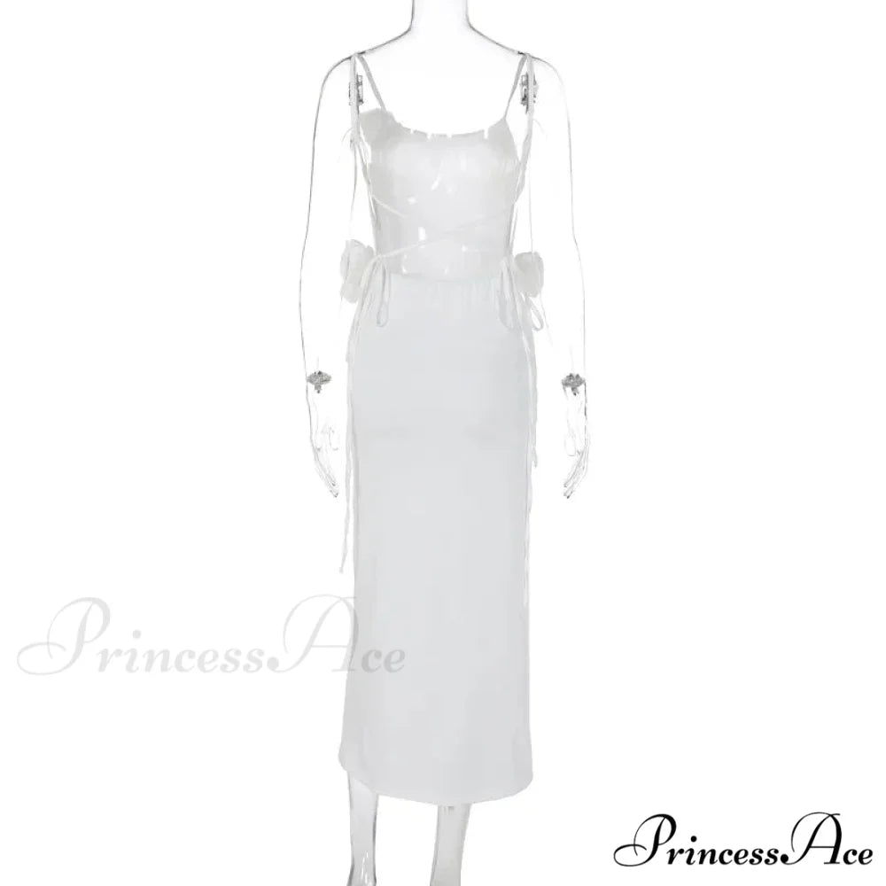 Floral Applique Bandage Sleeveless Summer Vestido Midi Dress