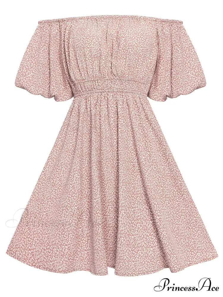 Floral Bubble Sleeves High Waist Dress S / Green