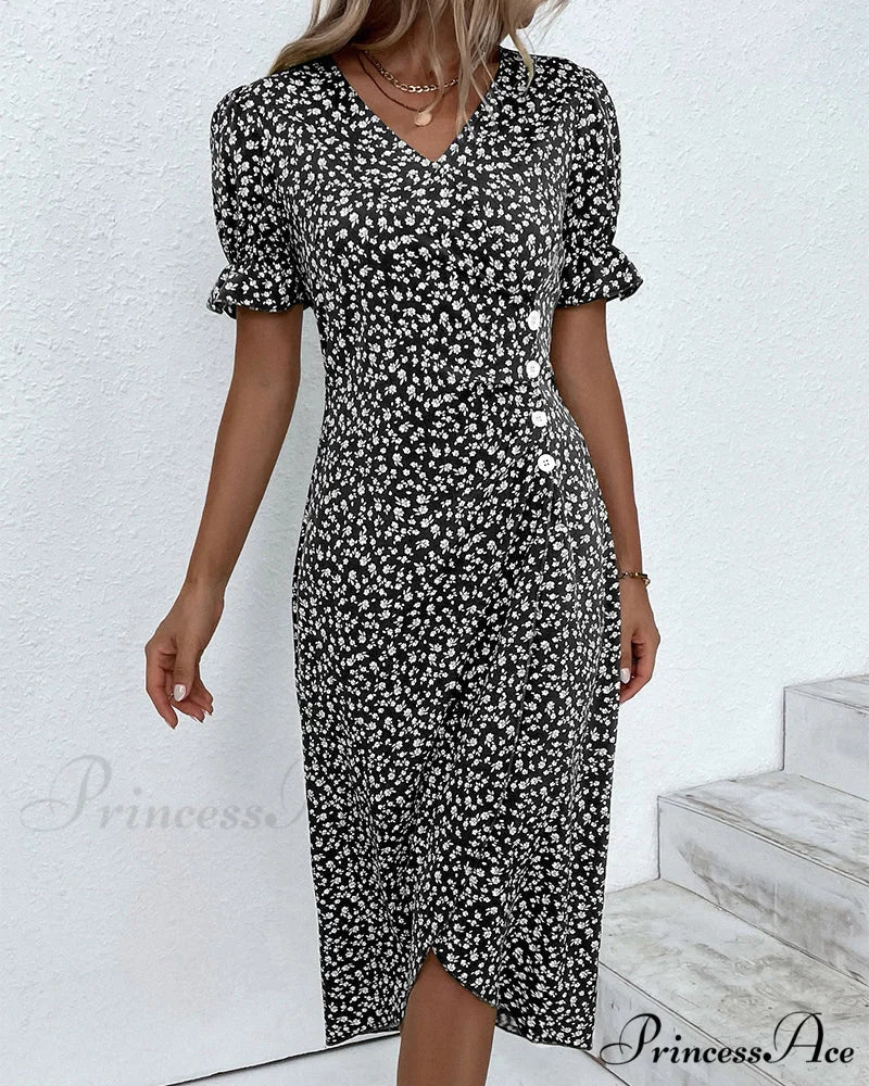 Floral button short sleeve dress