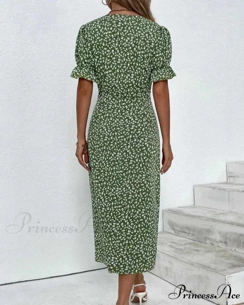 Floral button short sleeve dress