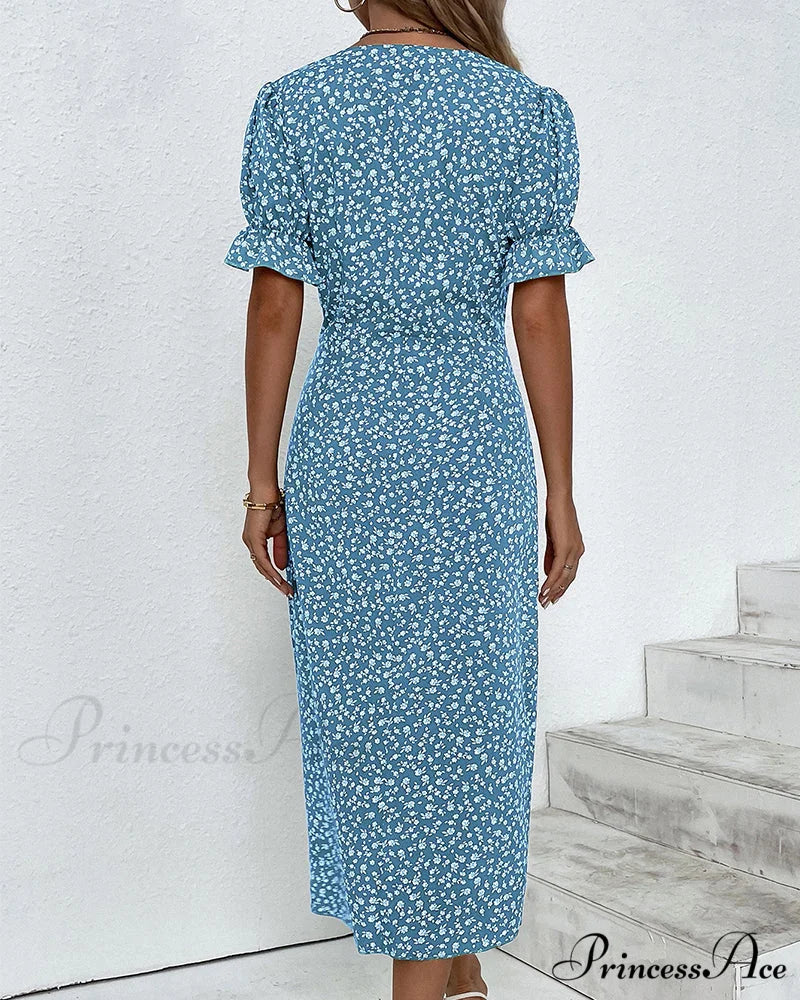 Floral button short sleeve dress