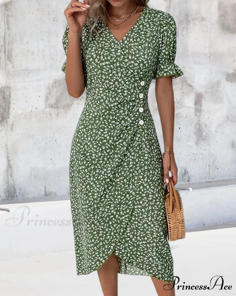 Floral button short sleeve dress