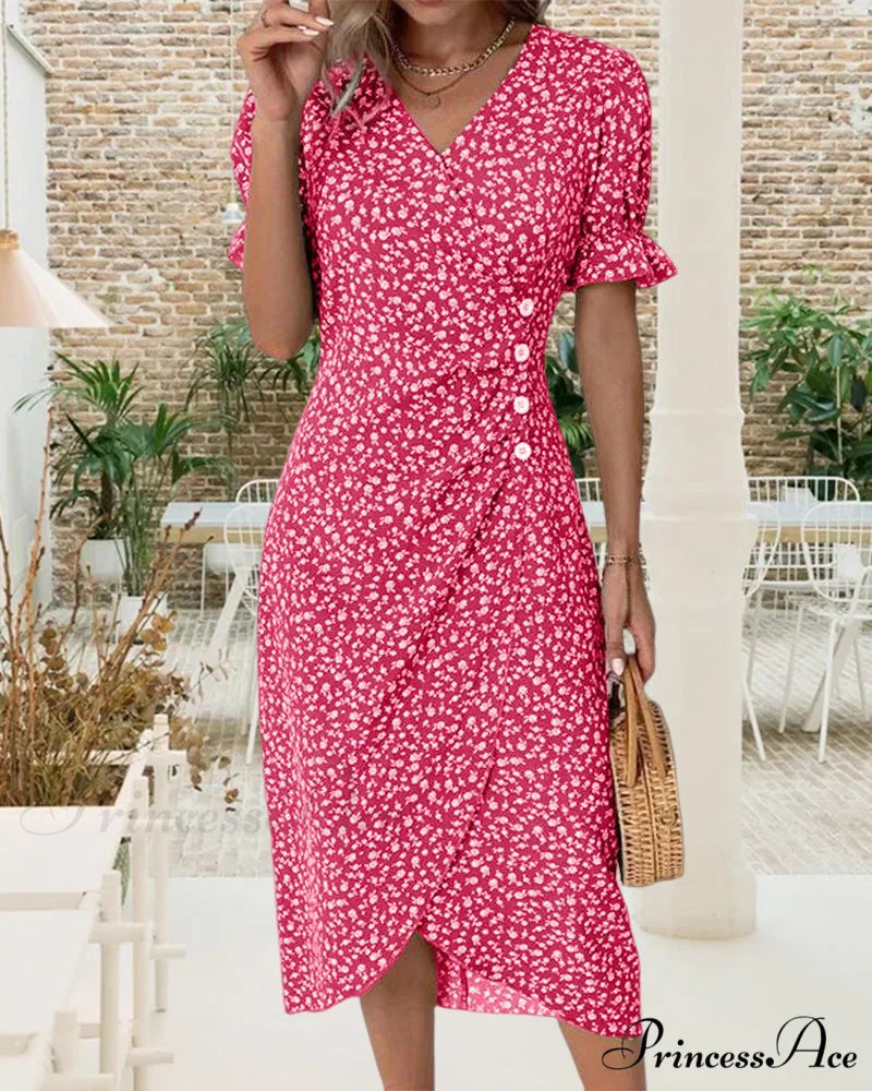 Floral button short sleeve dress