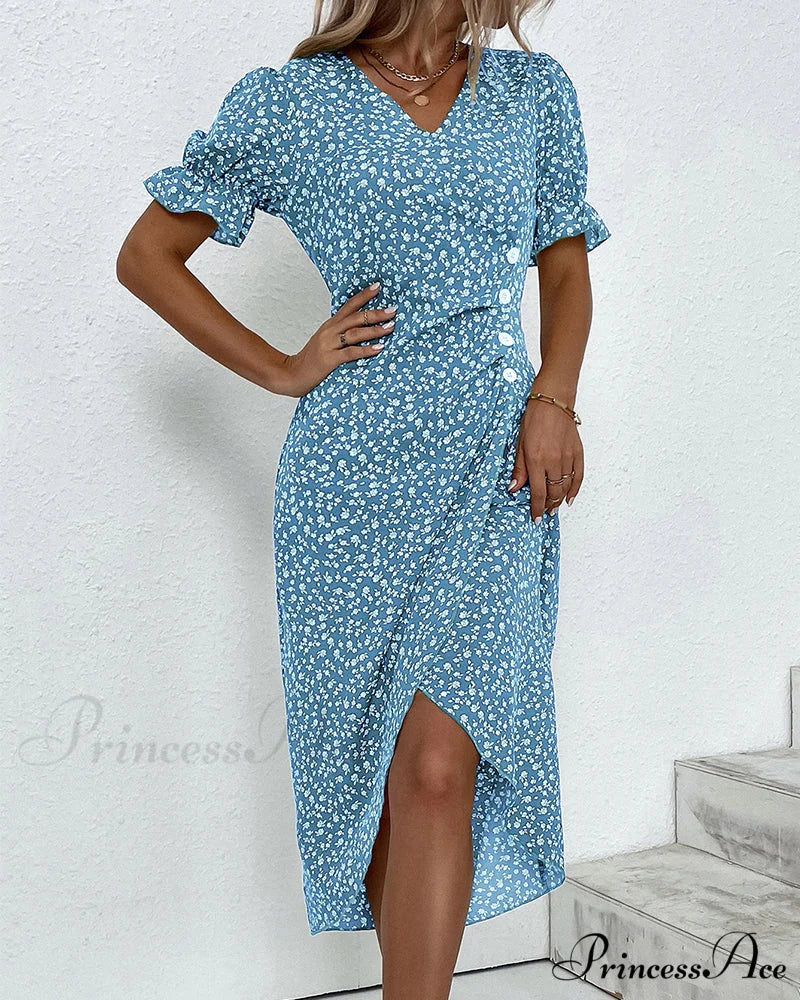 Floral button short sleeve dress