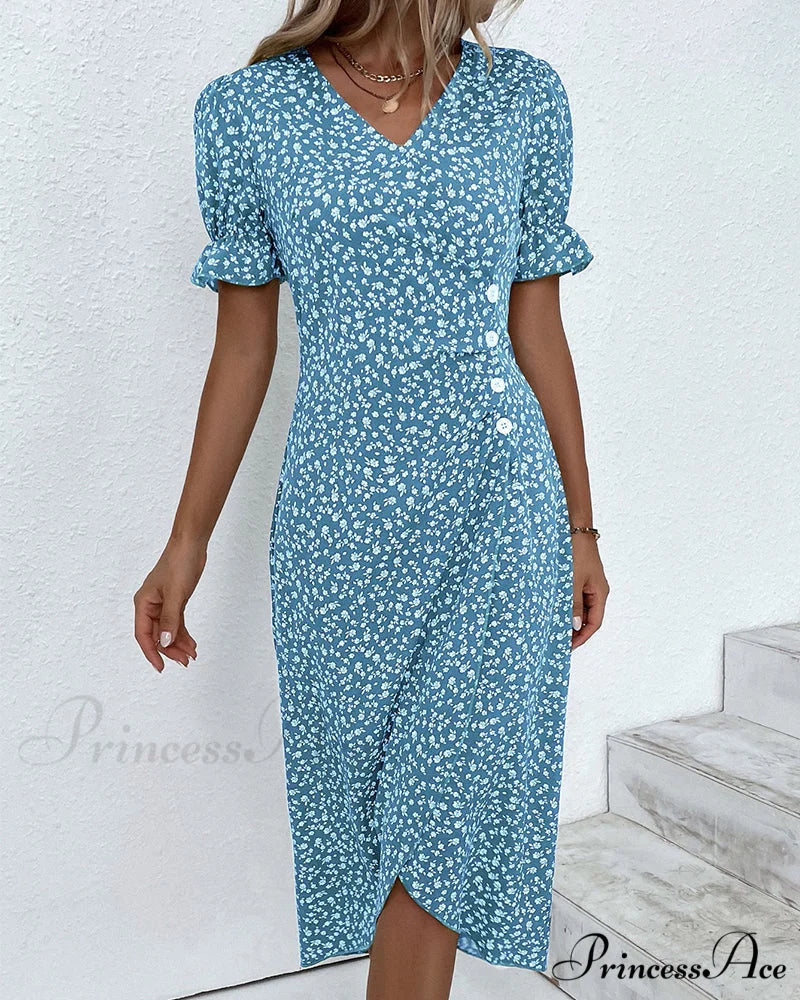 Floral button short sleeve dress