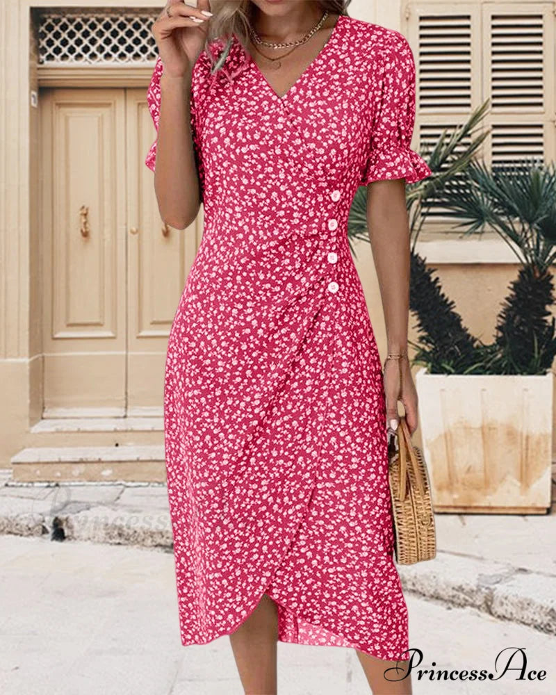 Floral button short sleeve dress